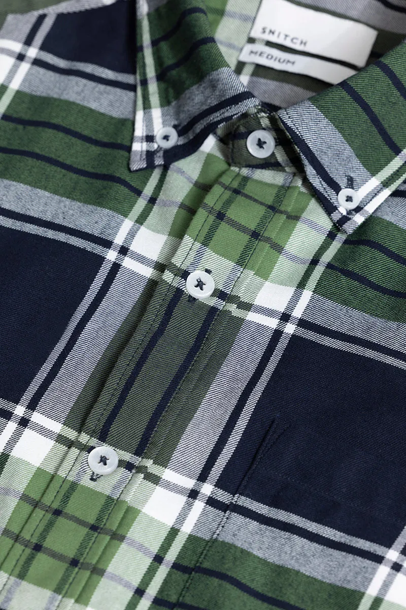 Bold Block Line Navy Green Checks Shirt