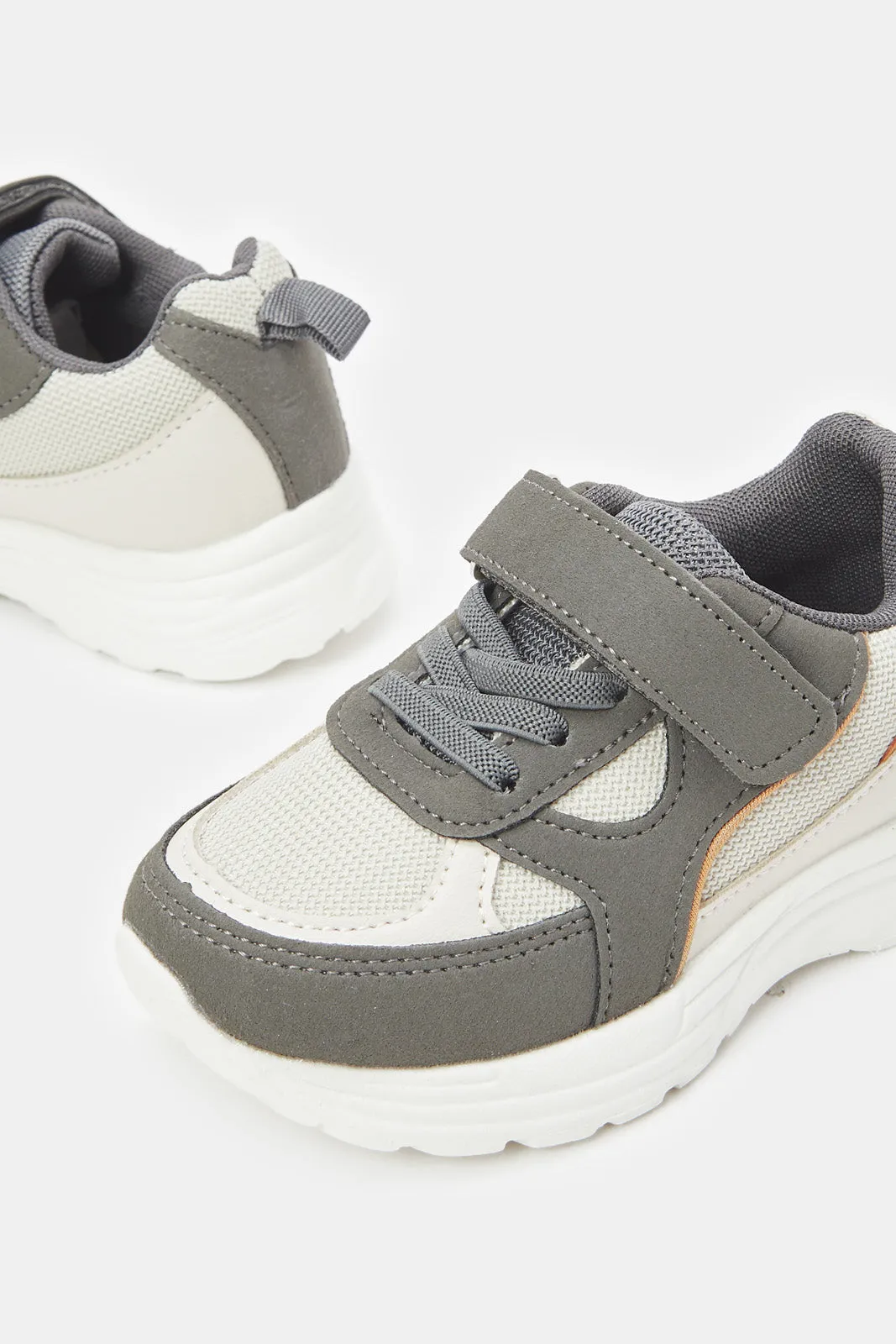 Boys Grey And White Material Block Chunky Sneaker