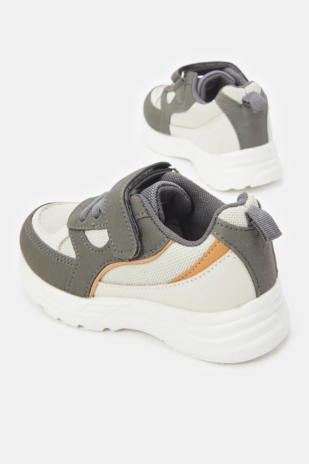 Boys Grey And White Material Block Chunky Sneaker