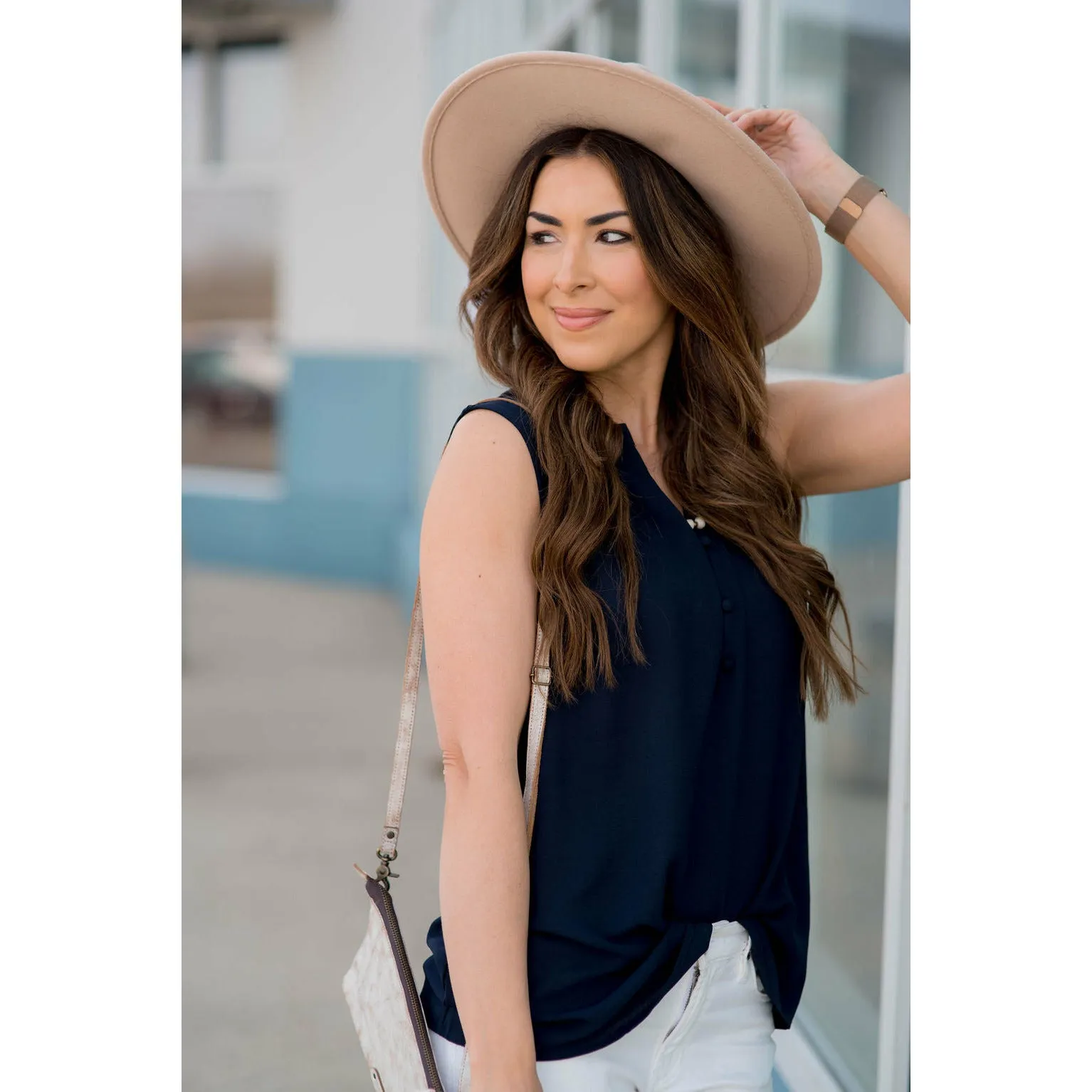 Button Top V-Neck Tank