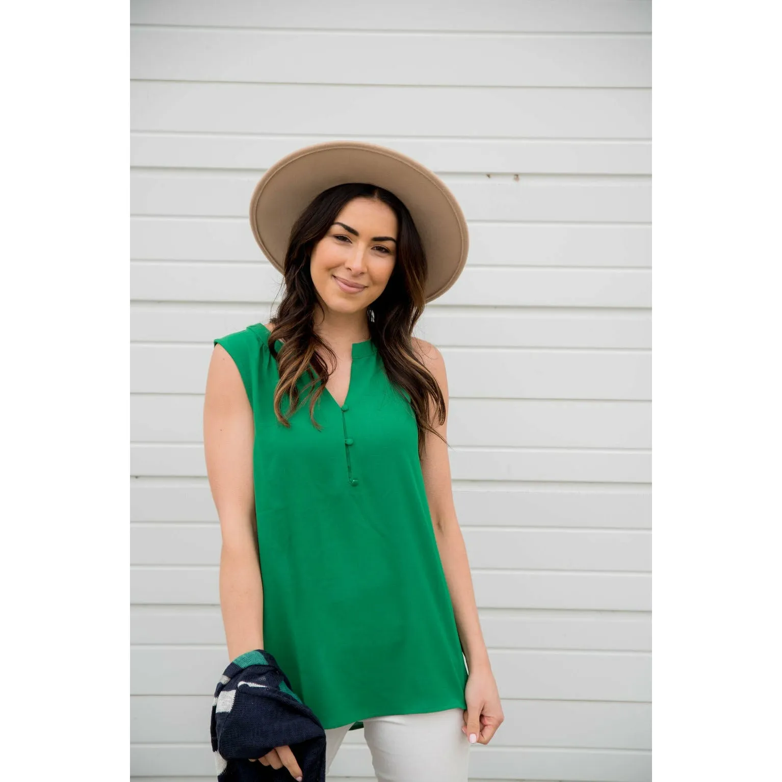 Button Top V-Neck Tank