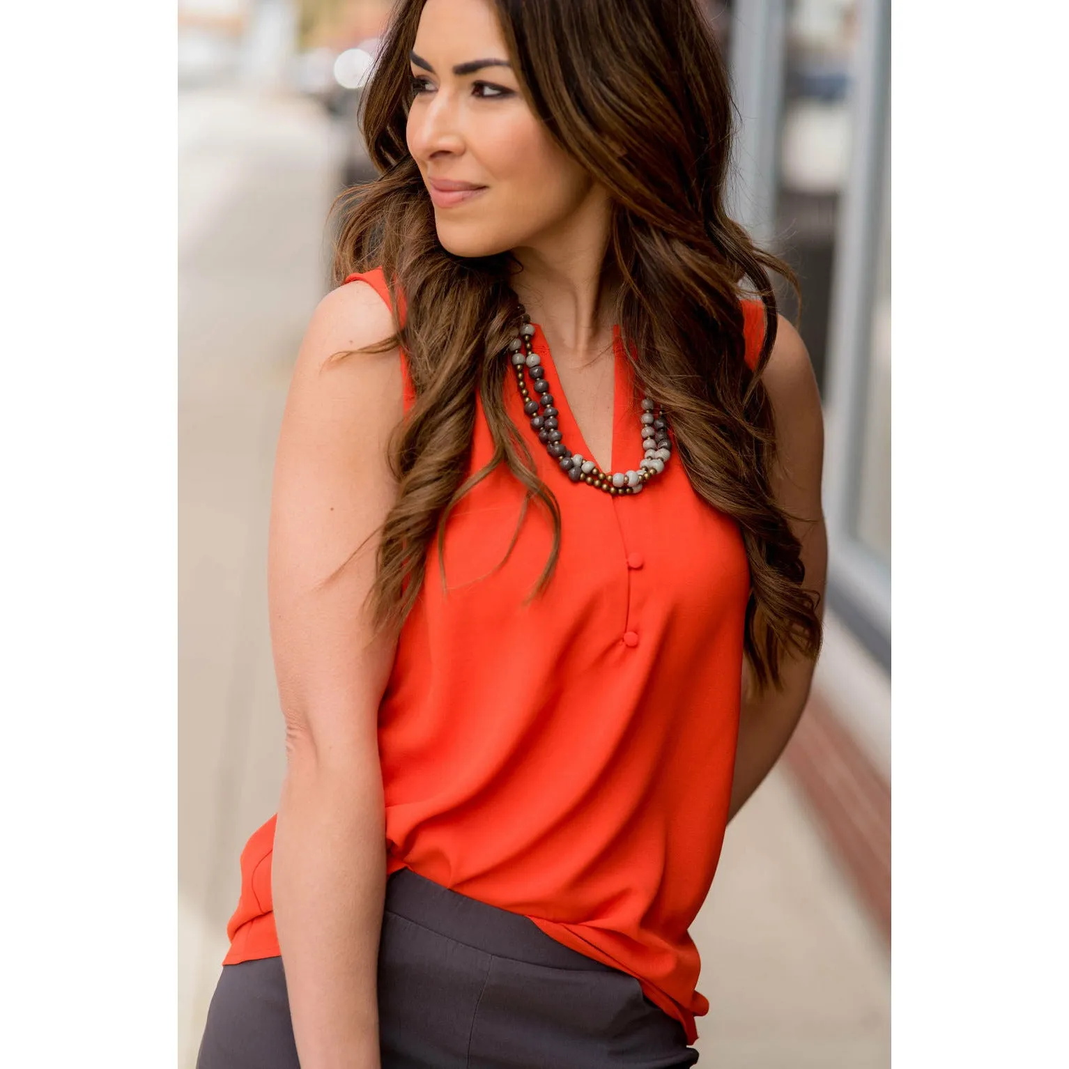 Button Top V-Neck Tank