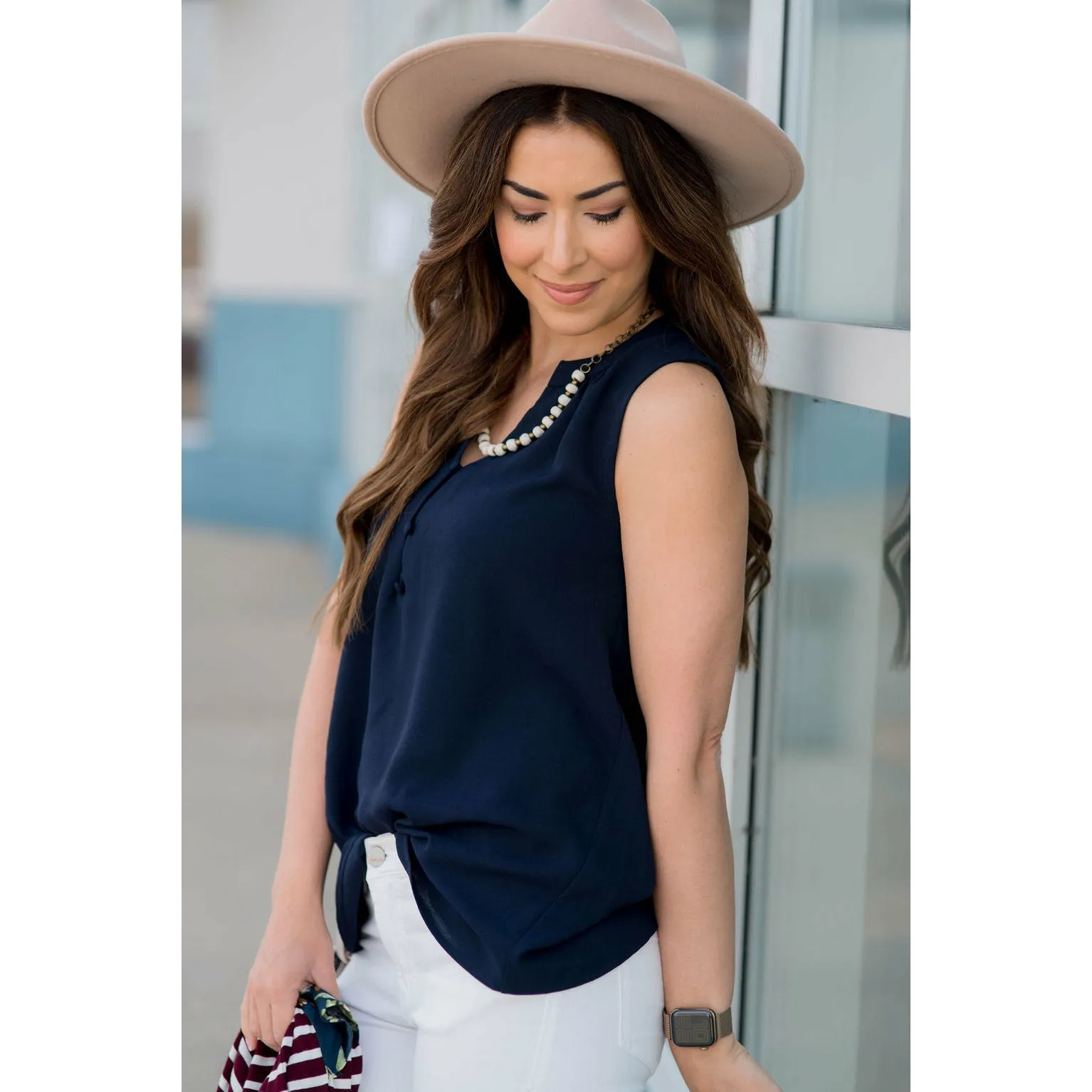 Button Top V-Neck Tank