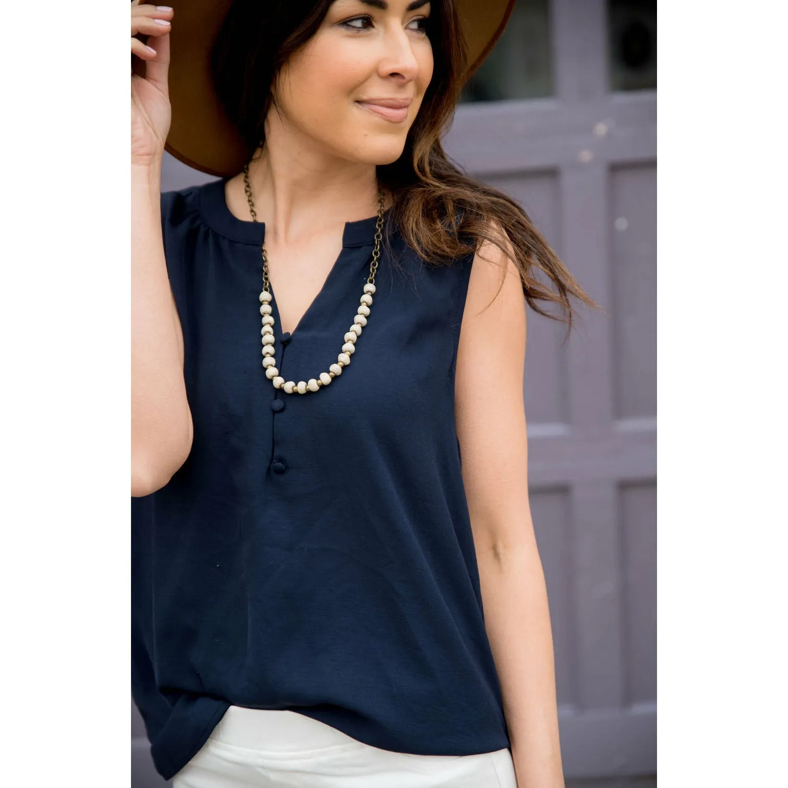 Button Top V-Neck Tank