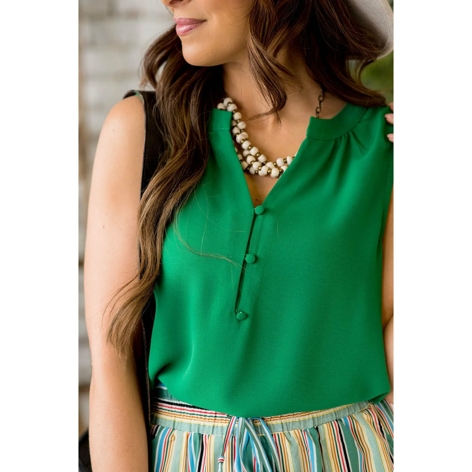 Button Top V-Neck Tank