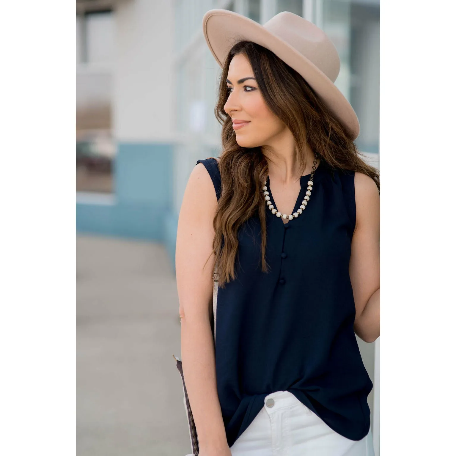 Button Top V-Neck Tank