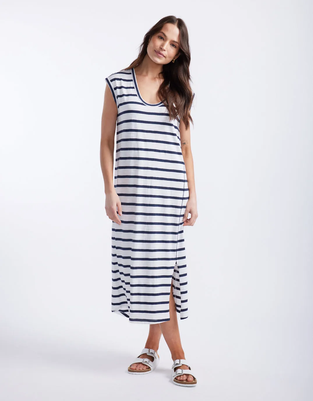 Cali Tank Dress - White/Navy Stripe