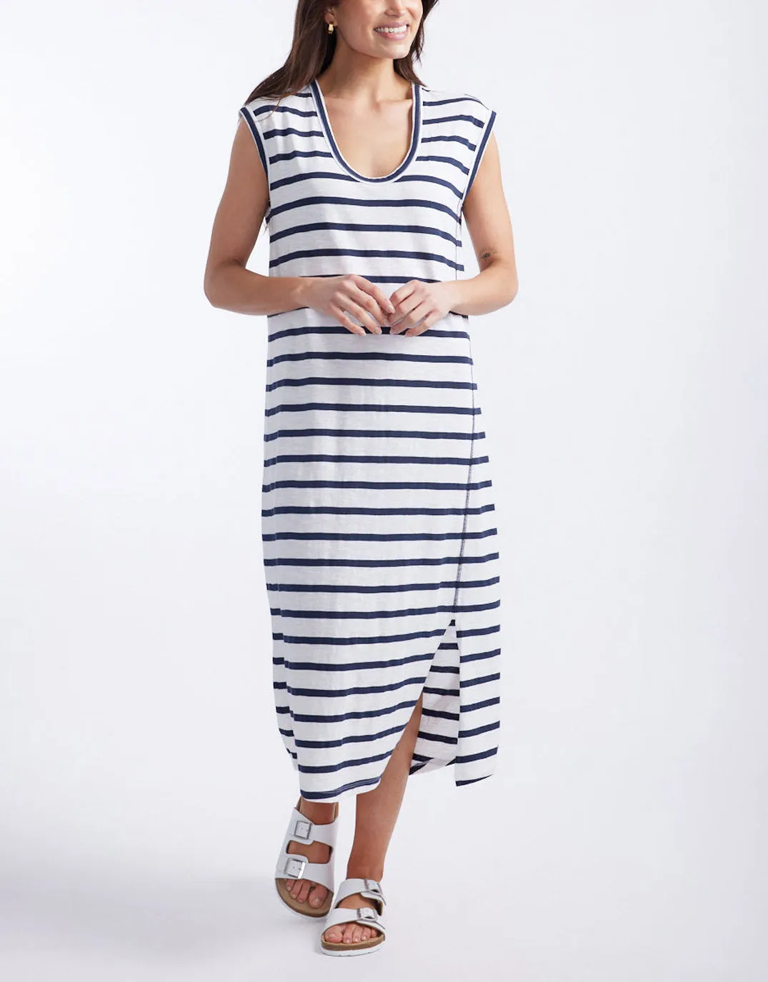 Cali Tank Dress - White/Navy Stripe