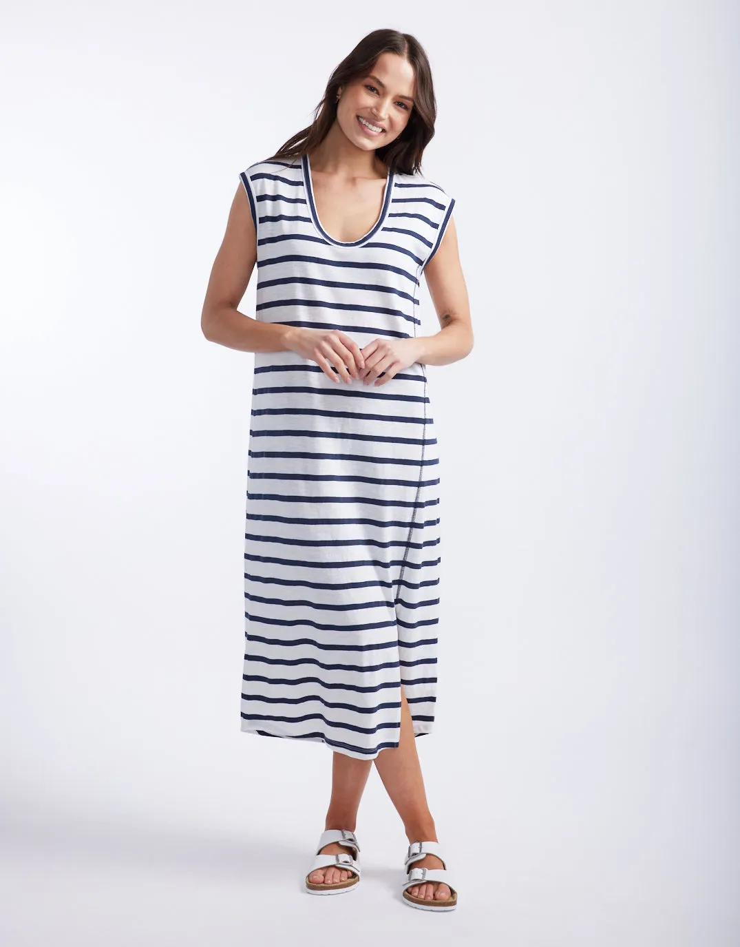 Cali Tank Dress - White/Navy Stripe