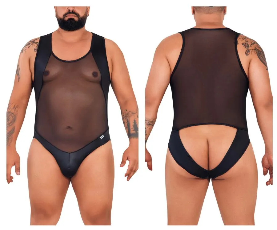 CandyMan 99716X Work-N-Out Bodysuit Black Plus Sizes