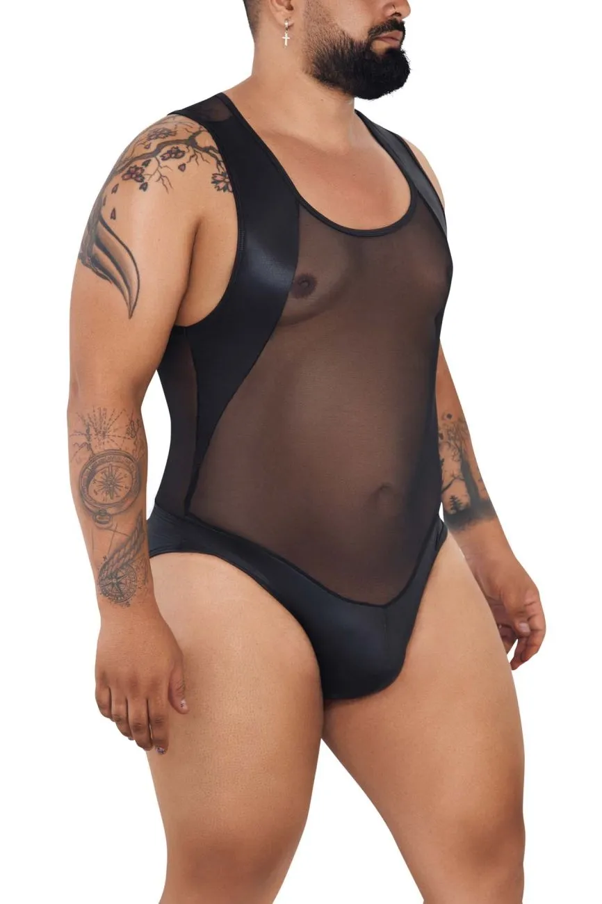 CandyMan 99716X Work-N-Out Bodysuit Black Plus Sizes