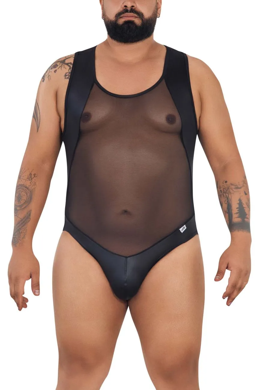 CandyMan 99716X Work-N-Out Bodysuit Black Plus Sizes