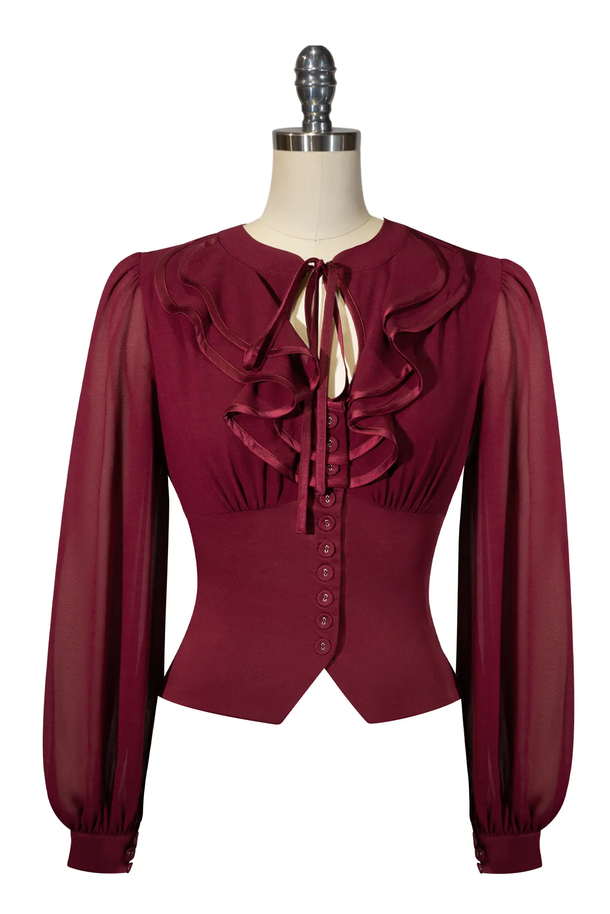 Capone Frill Front Blouse (Burgundy)