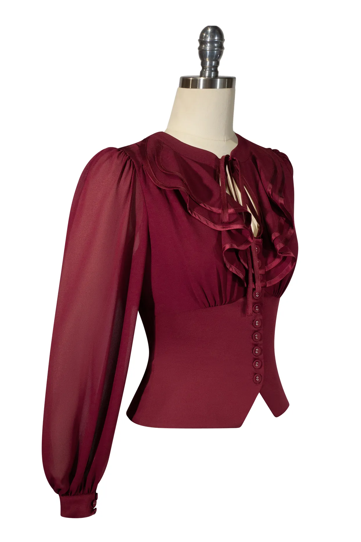 Capone Frill Front Blouse (Burgundy)