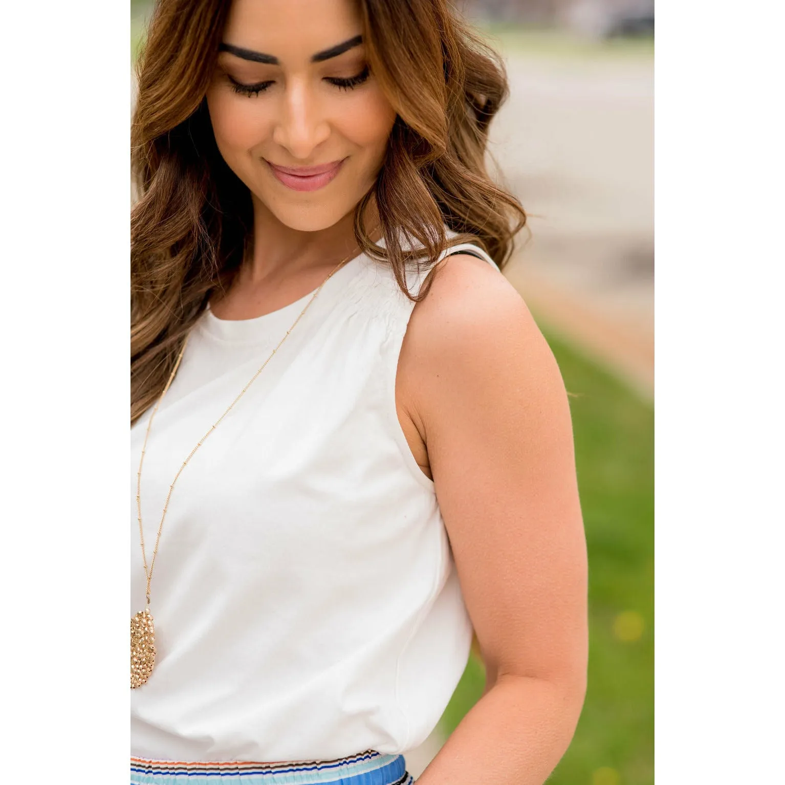 Cinched Shoulder Accent Tank