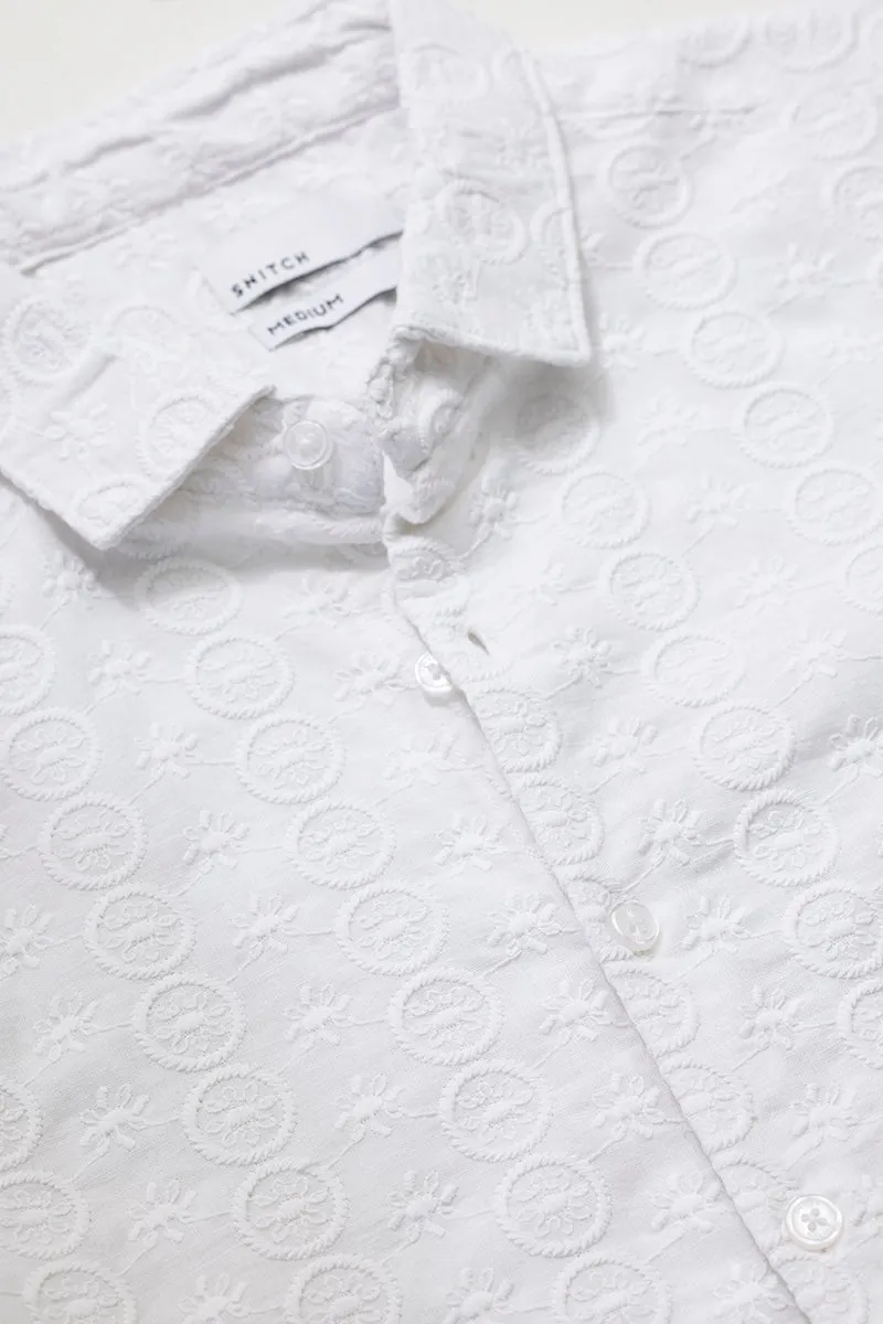 Circle Flower White Embroidery Shirt