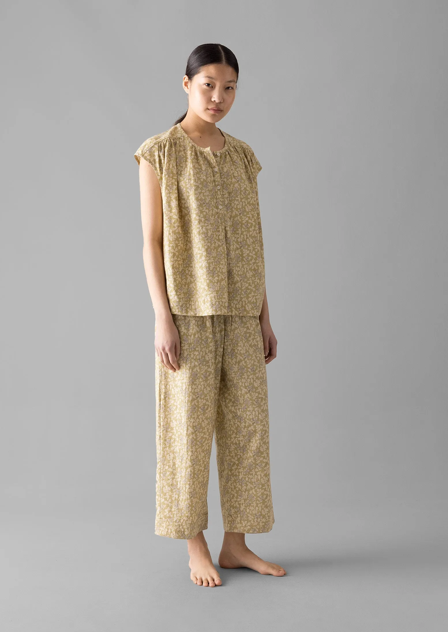 Collage Floral Cotton Pajamas | Pale Gold