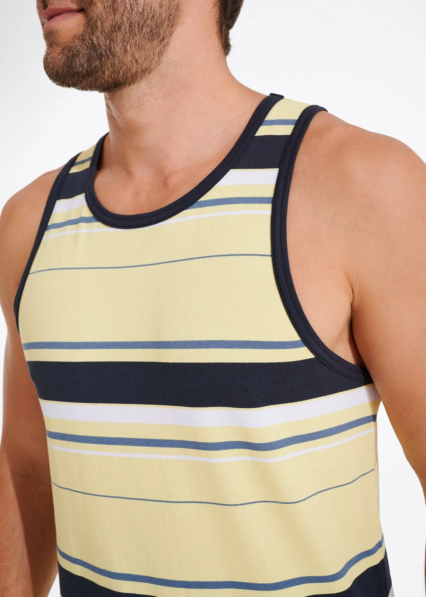 Cotton Stretch Stripe Tank | Yellow Stripe