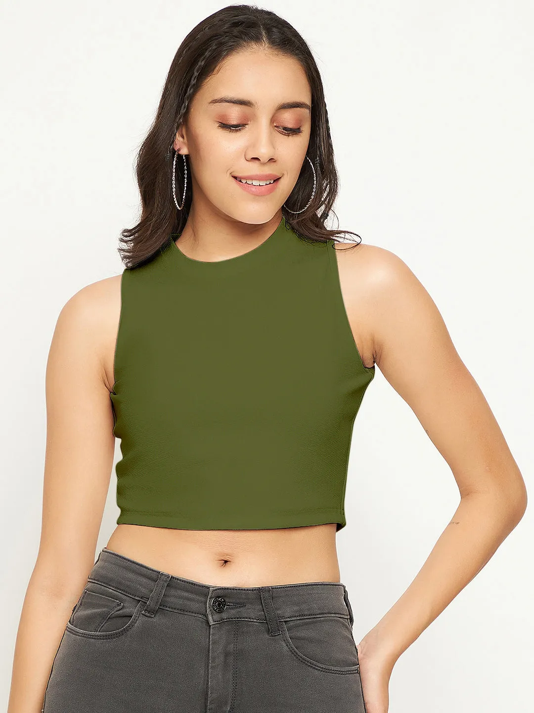 Cotton Stretchable High Neck Crop Top