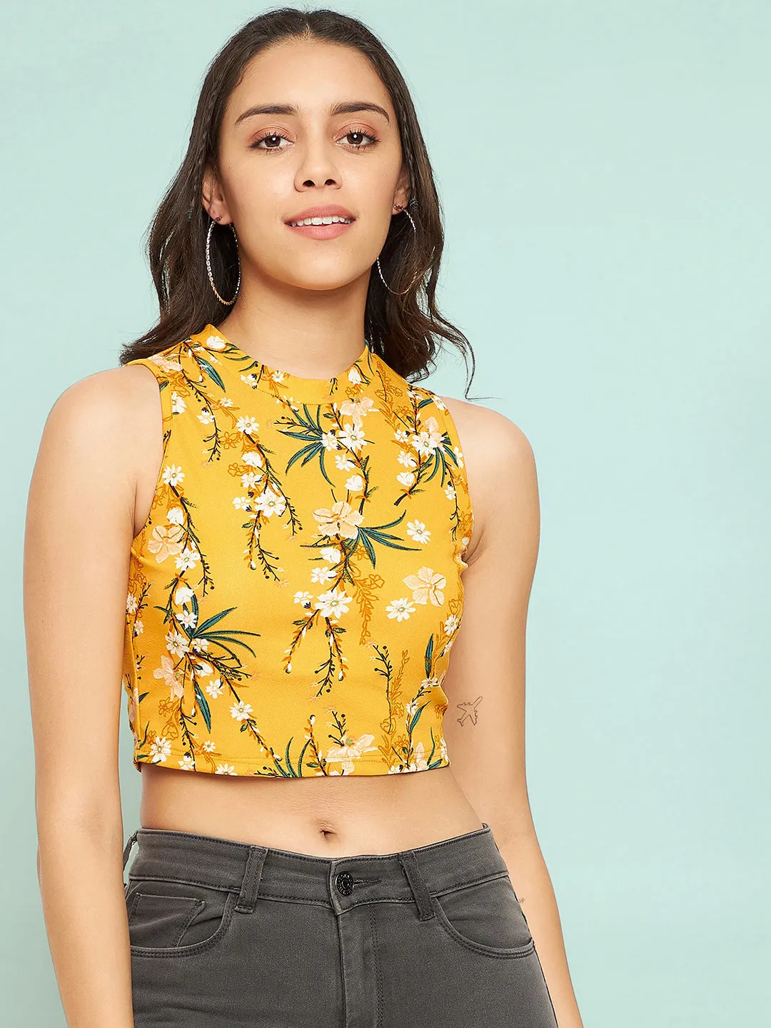 Cotton Stretchable High Neck Crop Top