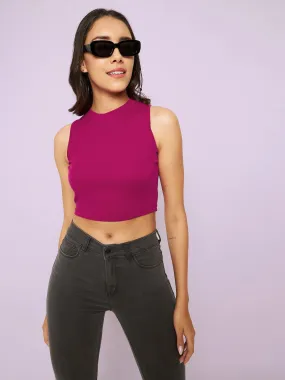 Cotton Stretchable High Neck Crop Top