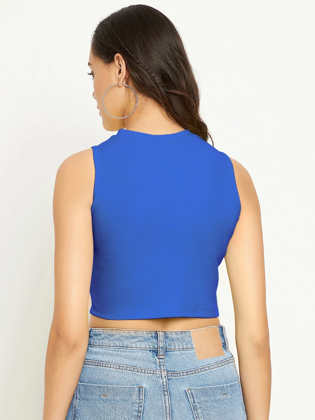 Cotton Stretchable High Neck Crop Top