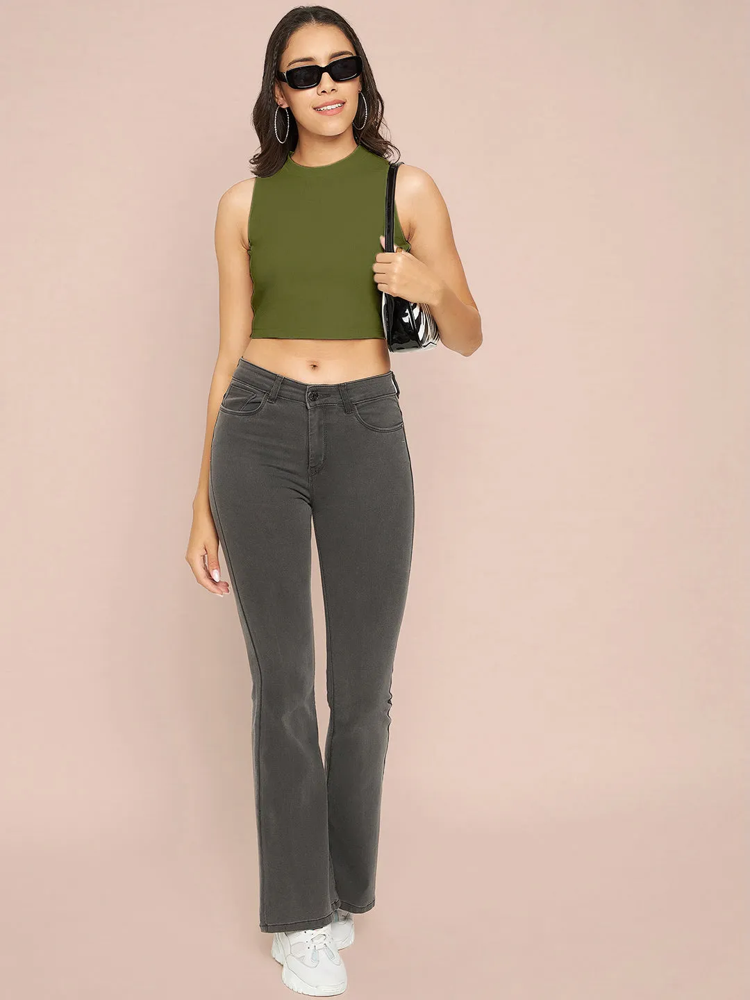 Cotton Stretchable High Neck Crop Top