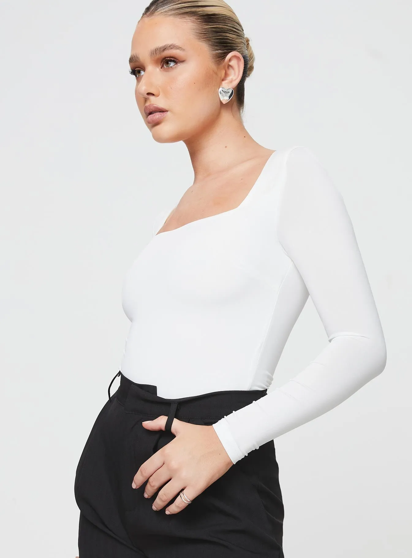 Crasey Long Sleeve Bodysuit White