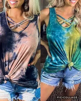 Crisscross tie-dye tanks - Navy/Pink or Turquoise/Lime