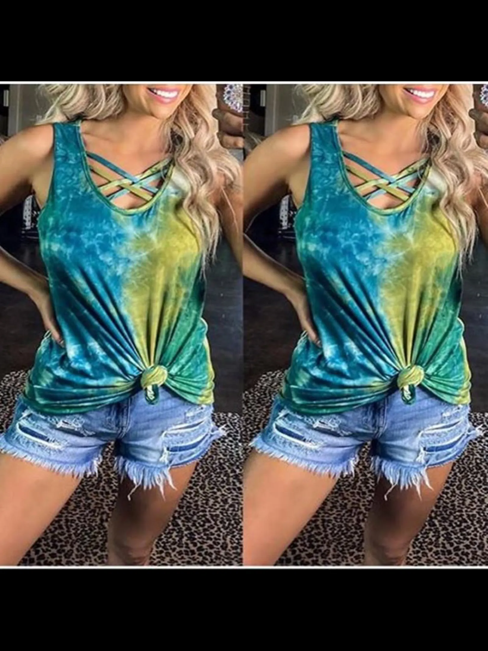 Crisscross tie-dye tanks - Navy/Pink or Turquoise/Lime