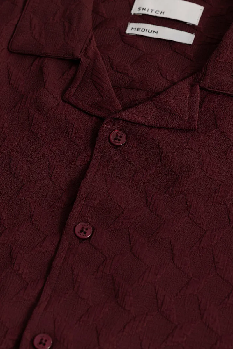 Cross Diamond Textured Maroon Shirt