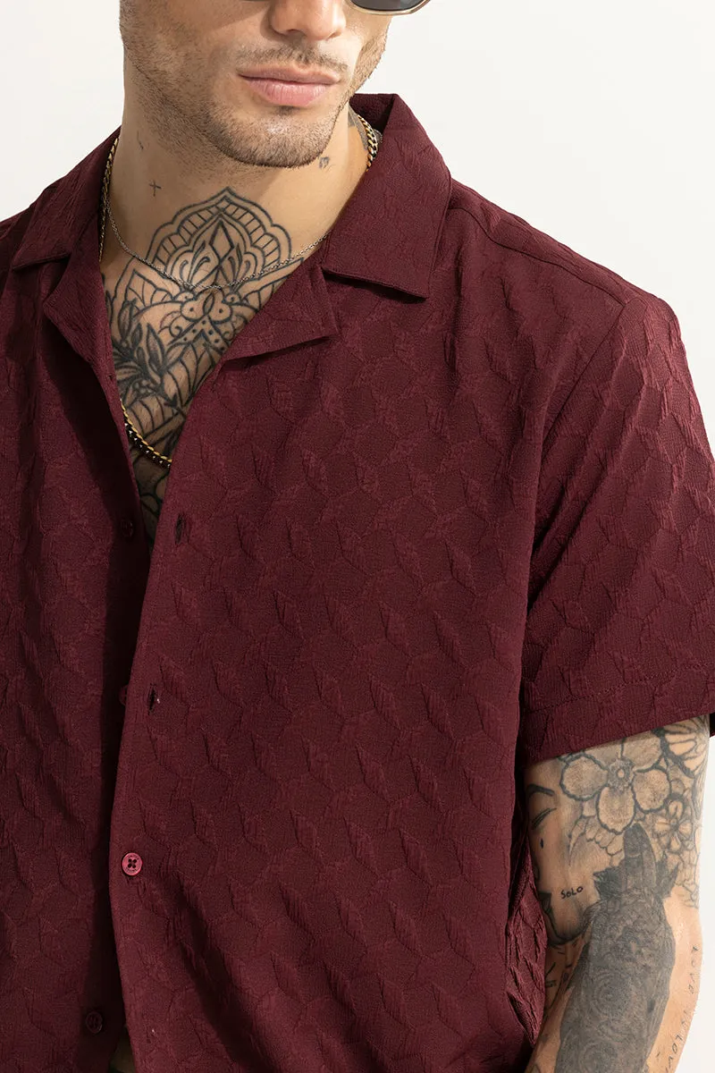 Cross Diamond Textured Maroon Shirt