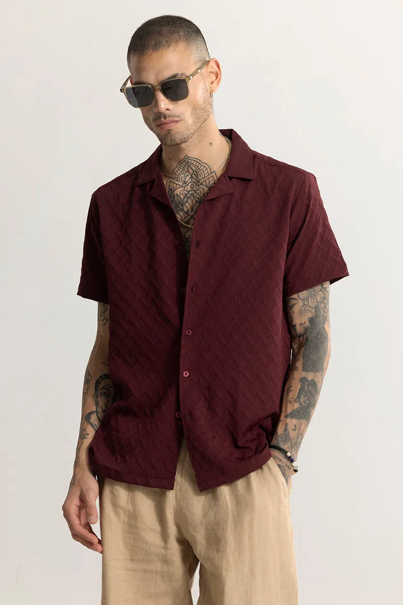 Cross Diamond Textured Maroon Shirt