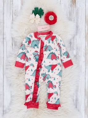 Dinosaur Dreams Christmas Ruffle Sleeper Pajamas