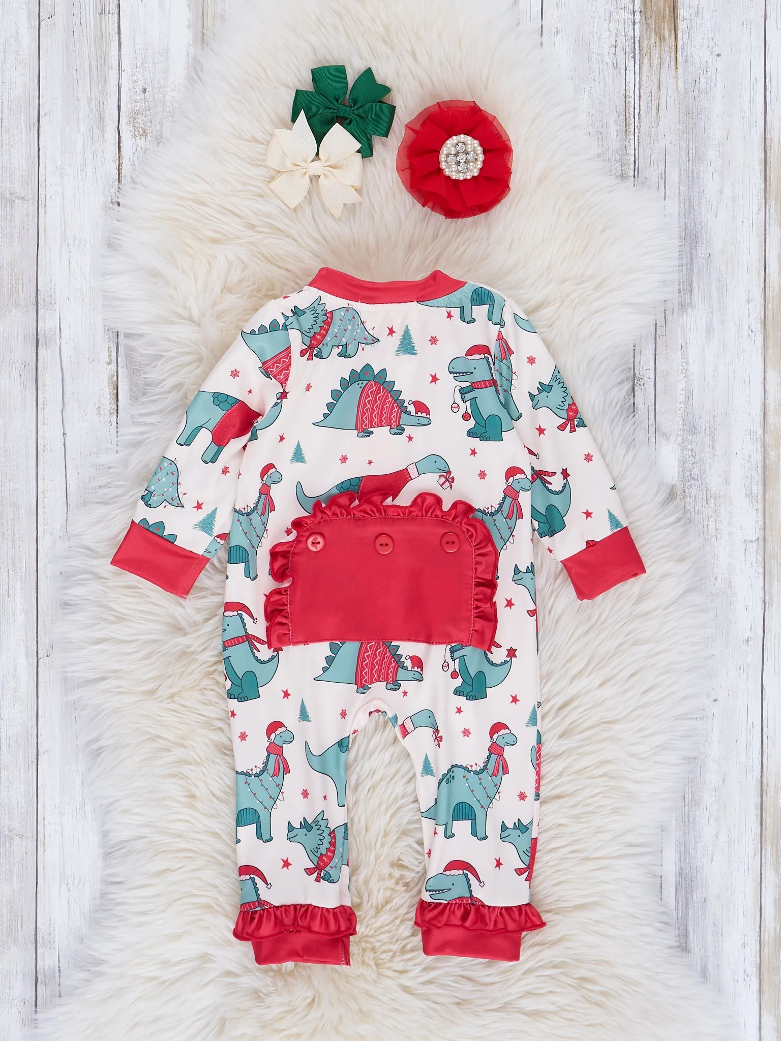 Dinosaur Dreams Christmas Ruffle Sleeper Pajamas