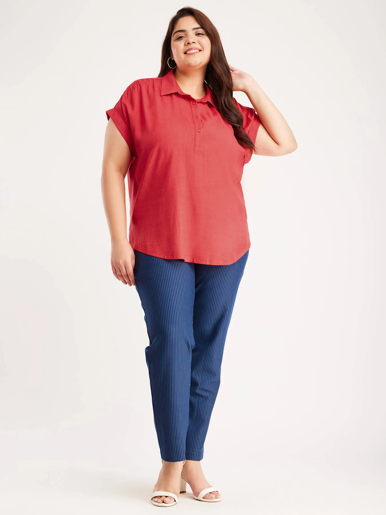 Drop Shoulder Gather Top - Red