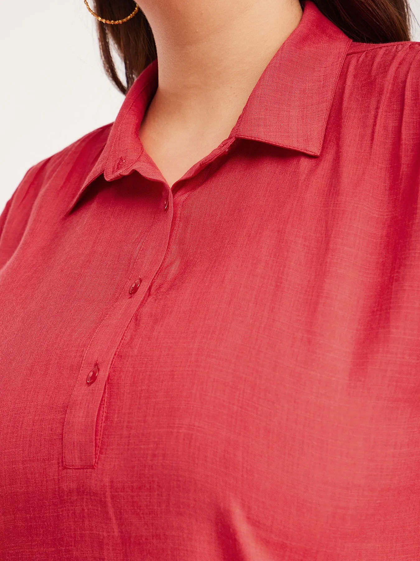 Drop Shoulder Gather Top - Red