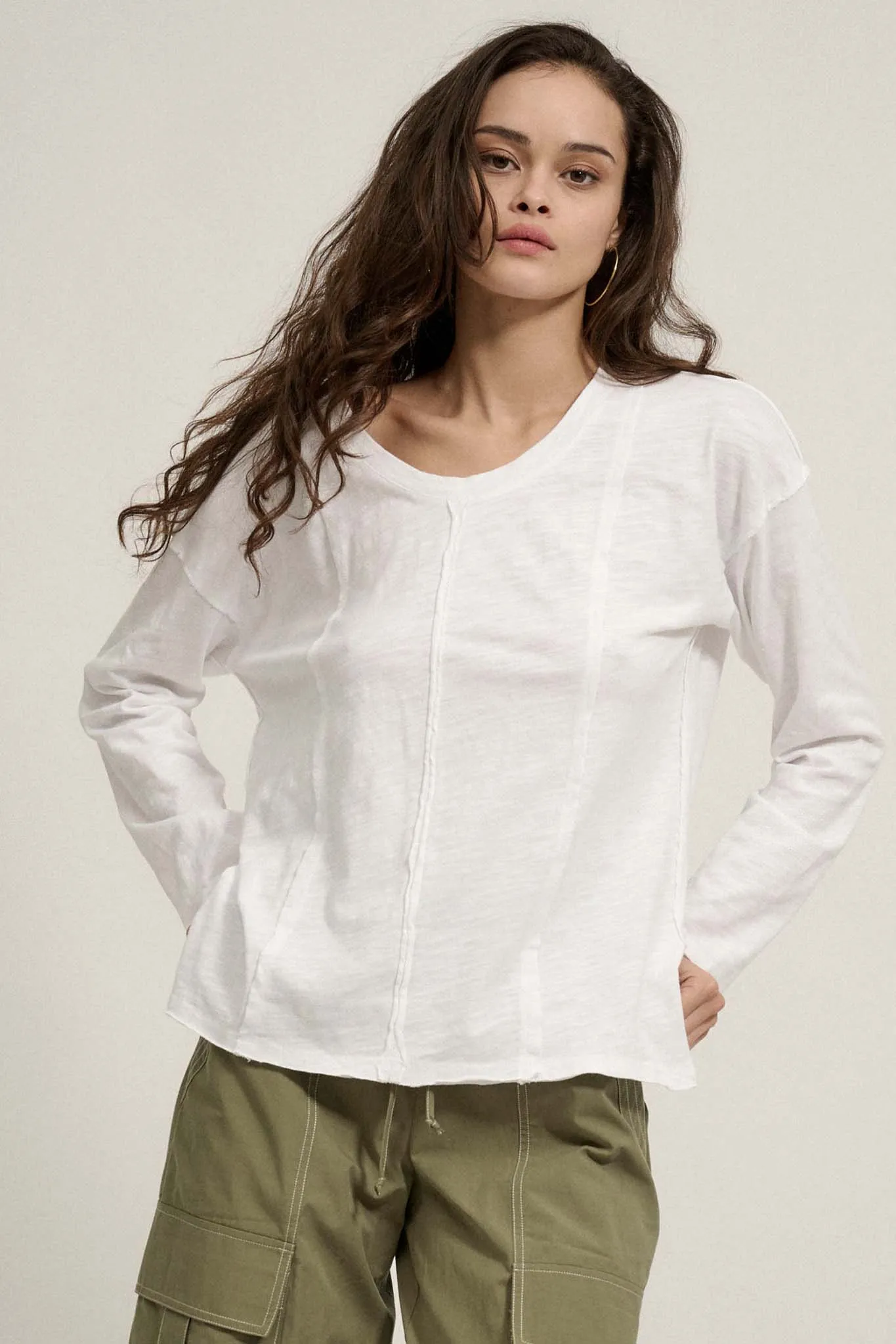 Easy Fit Cotton Slub Exposed-Seam Long-Sleeve Tee