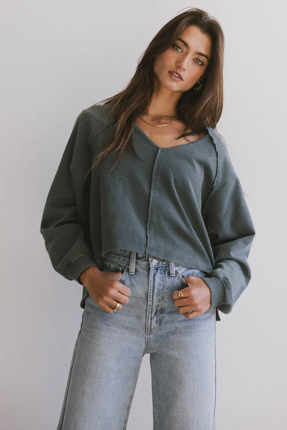 Exposed Seam Sweatshirt in Teal