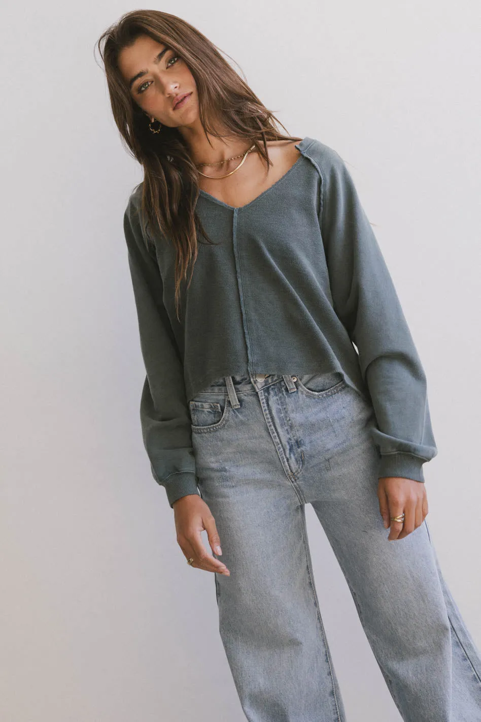 Exposed Seam Sweatshirt in Teal