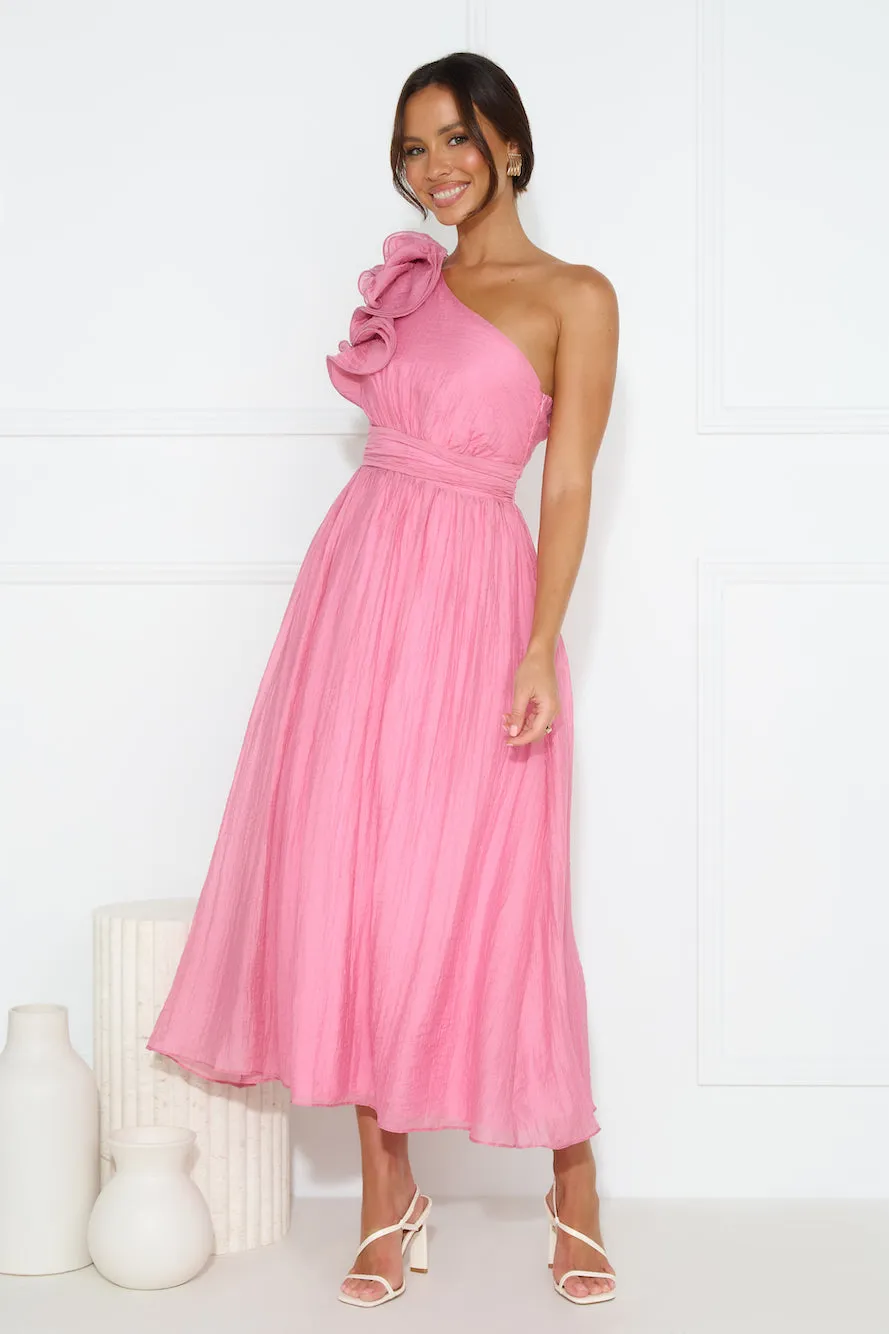 Find Out One Shoulder Midi Dress Pink