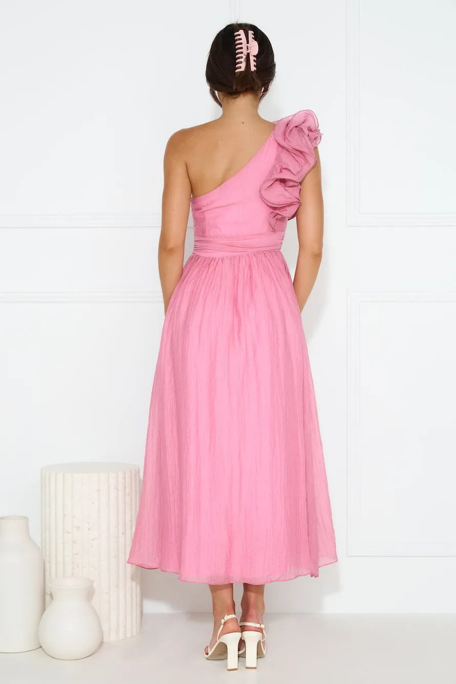 Find Out One Shoulder Midi Dress Pink