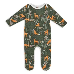 Footed Romper - Deer & Foxes Dark Green