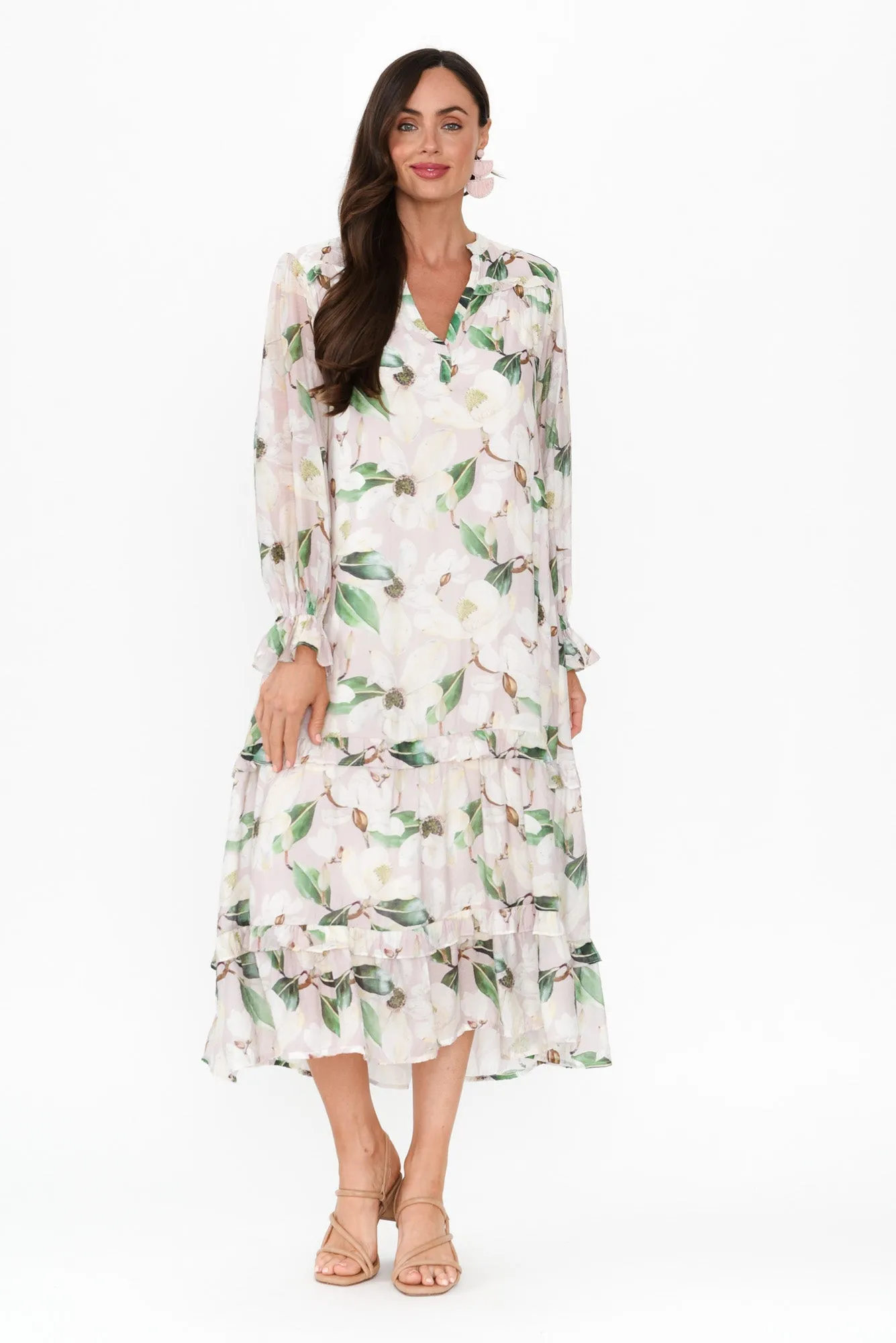 Frances White Floral Frill Dress