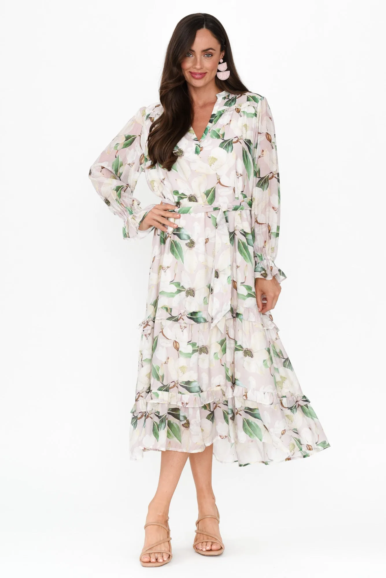 Frances White Floral Frill Dress