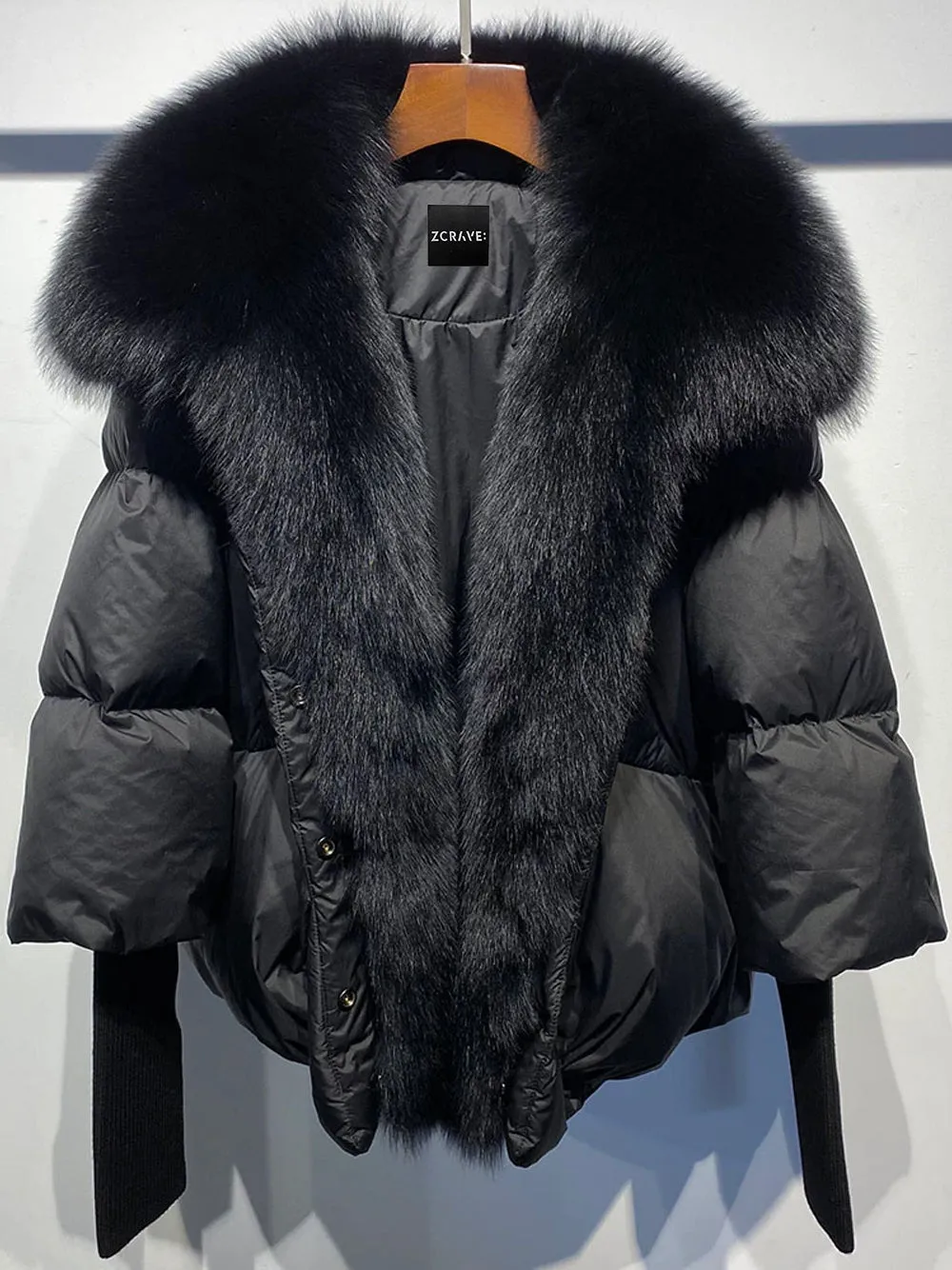 Fur Trim Puffer Jacket in Black