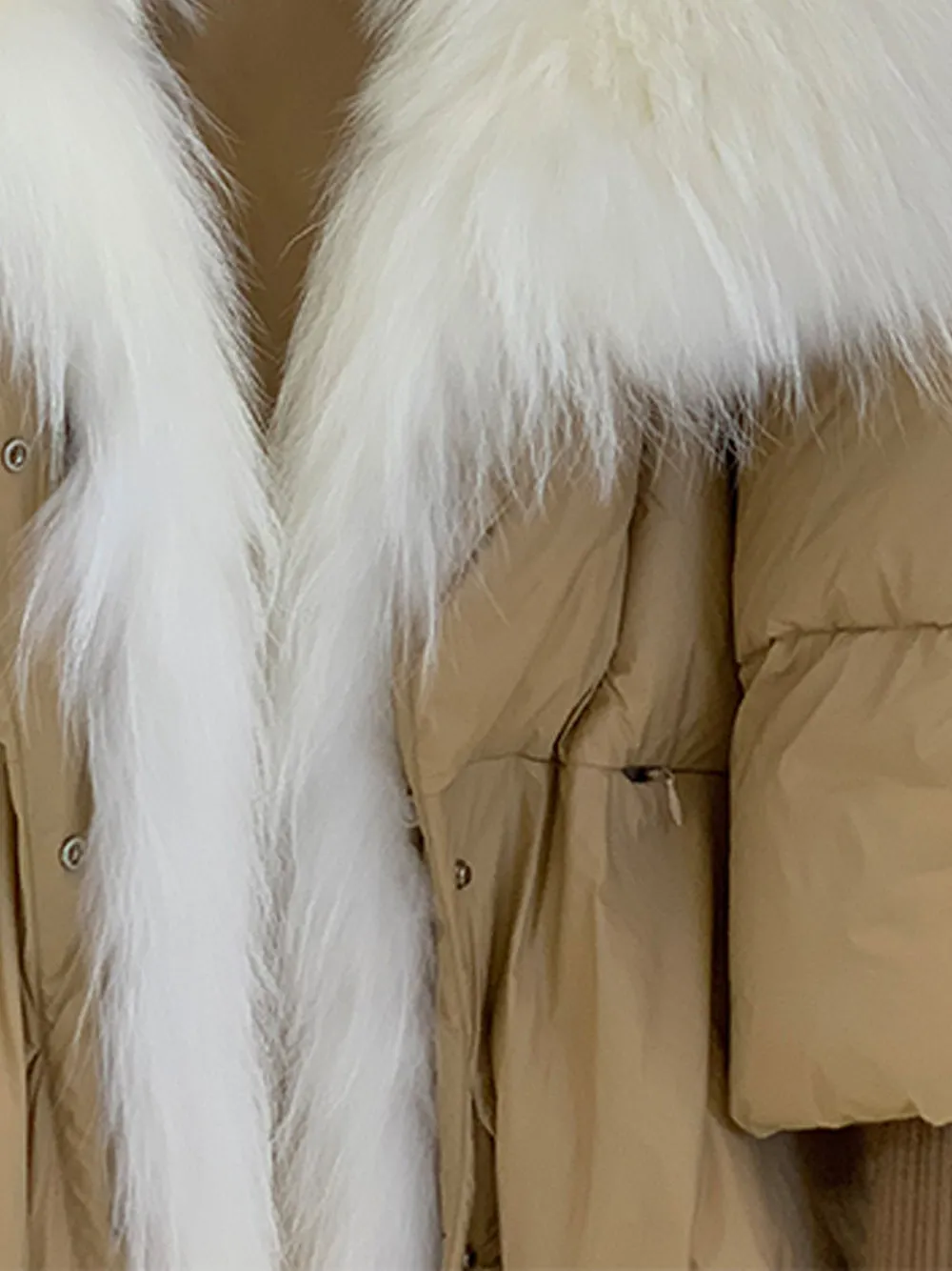 Fur Trim Puffer Jacket in Tan & White