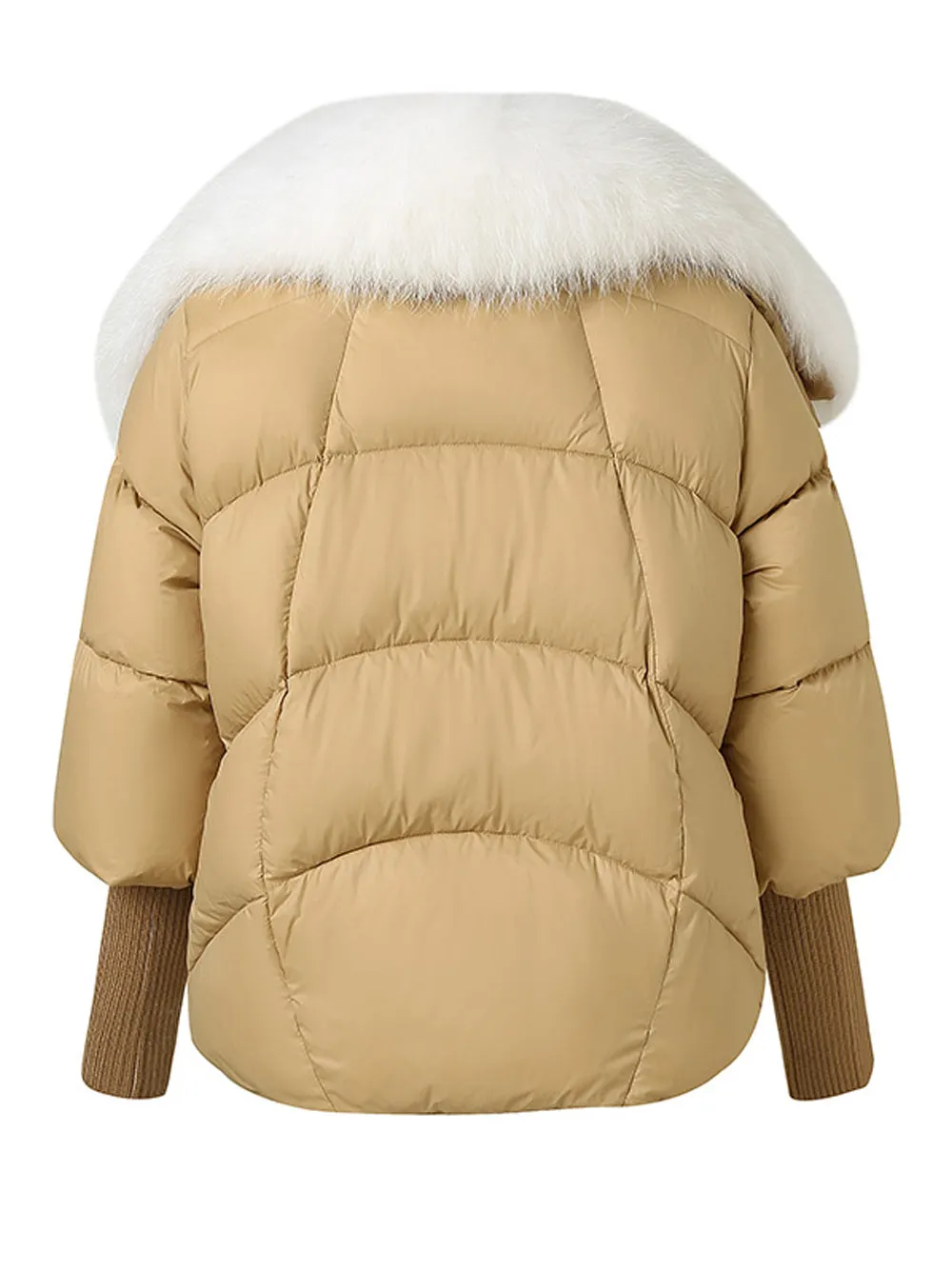 Fur Trim Puffer Jacket in Tan & White