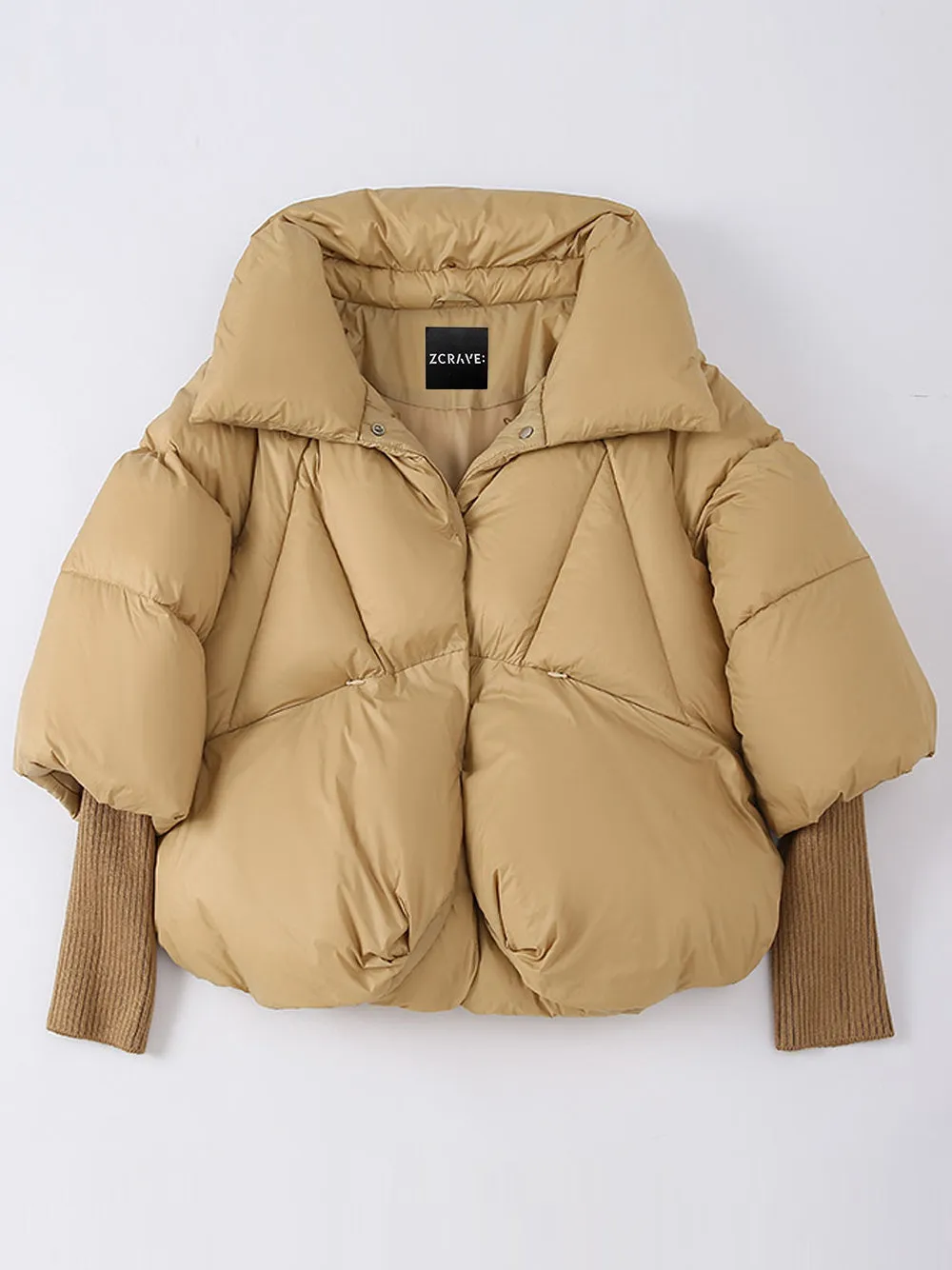 Fur Trim Puffer Jacket in Tan & White