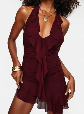 Gina Asymmetric Mini Dress Burgundy